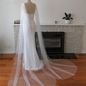 Ivory, tulle wedding wing cape veil, shoulder veil
